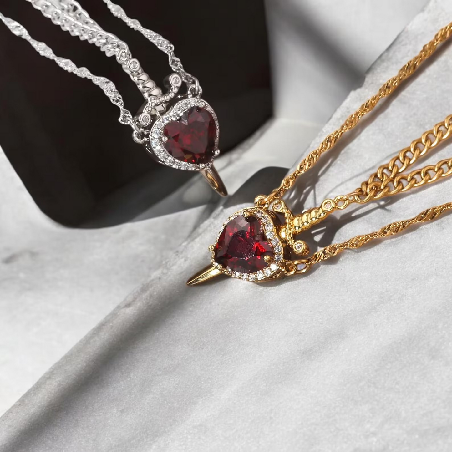Scarlet Heart and Sword Necklace