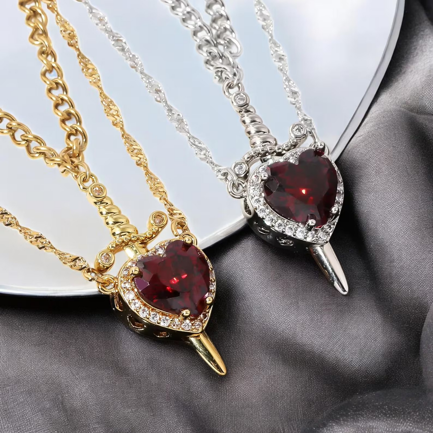 Scarlet Heart and Sword Necklace
