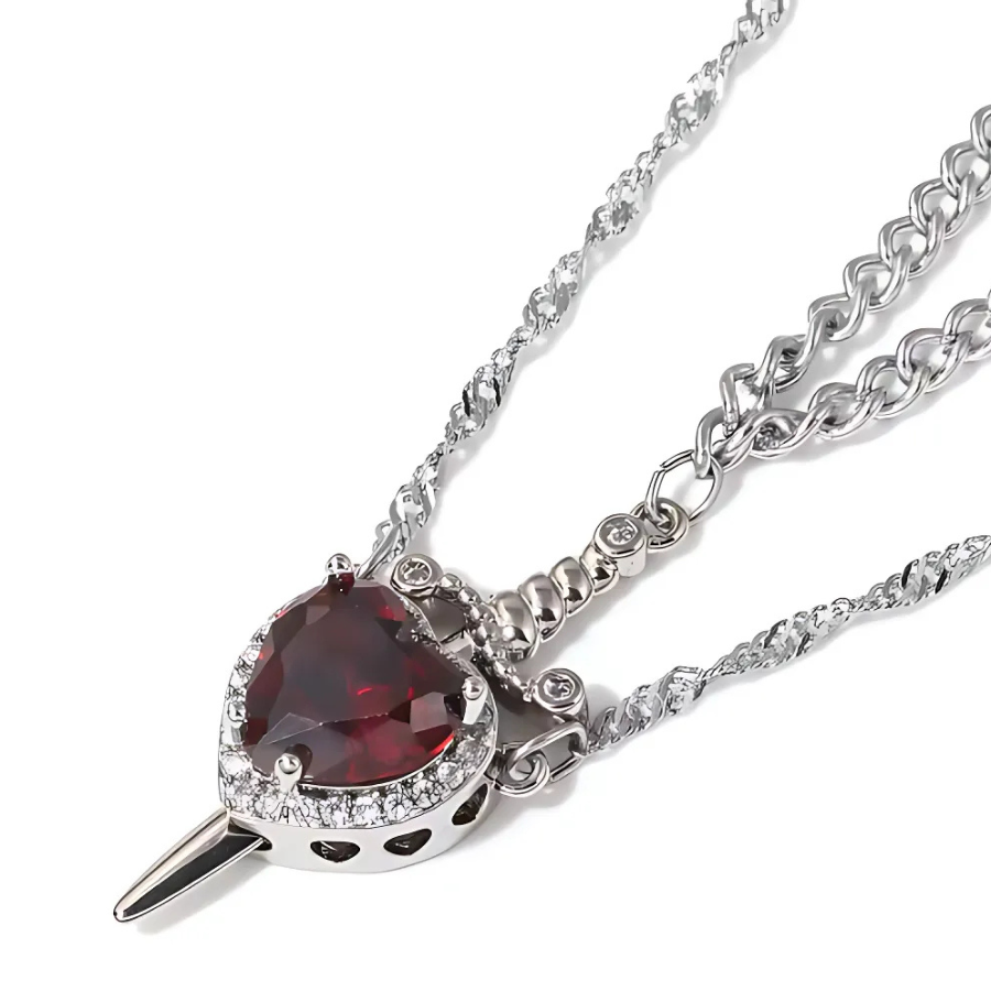 Scarlet Heart and Sword Necklace